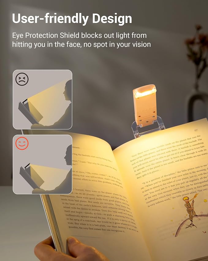 DEWENWILS USB Rechargeable Book Reading Light, Clip on Booklight Peach Fuzz | Flexible Lighting Angle, 2-Level Brightness, Warm White, Booklight for Kids, Book Lovers, Adults