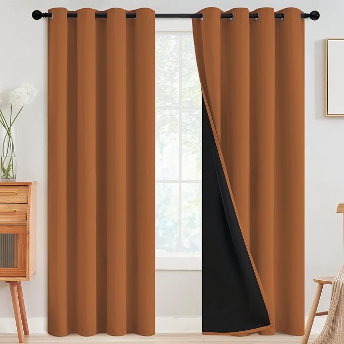 SimpleHome Orange 100% Blackout Curtains Room Darkening Living Room 96 Inch | Curtains for Bedroom,Thermal Insulated Grommet Window Drapes,Curtains for Living Room with Black Back,52 x 96 Inch,2 Panels