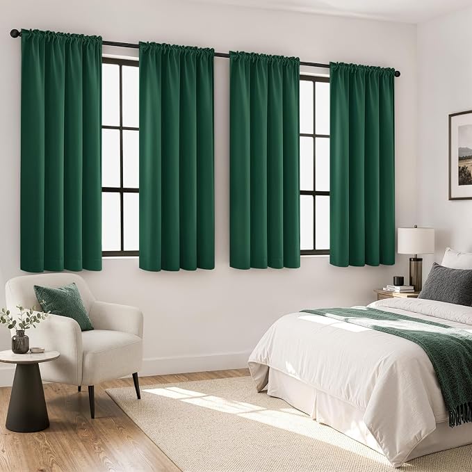 MIULEE 4 Panels Set Hunter Green Blackout Curtains 63 Inch Length Bedroom | Thermal Curtains for Summer Heat, Light Blocking Privacy Window Drapes, Top&Bottom Rod Pocket