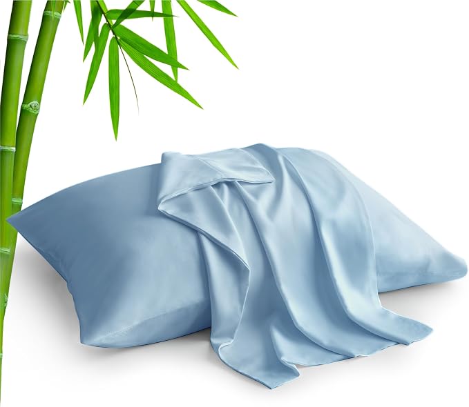 BEDELITE Pillow Cases Standard Size 2Pcs, Rayon Derived from Bamboo, Blue | Cooling and Breathable Pillow Cover for Hot Sleepers & Night Sweats, Silky Soft Cozy, Envelope Closure, 20"x26"