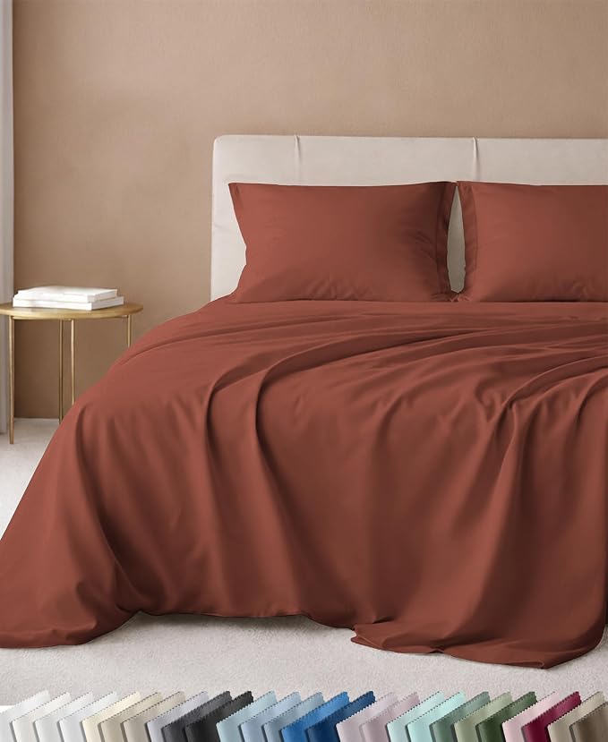 California Design Den Luxury 600 Thread Count Full Size Bed Sheets Set | 100% Cotton Sateen Backed by Good Housekeeping Seal, Soft & Smooth, 16" Deep Pocket, All-Around Elastic, Easy Care - Rust