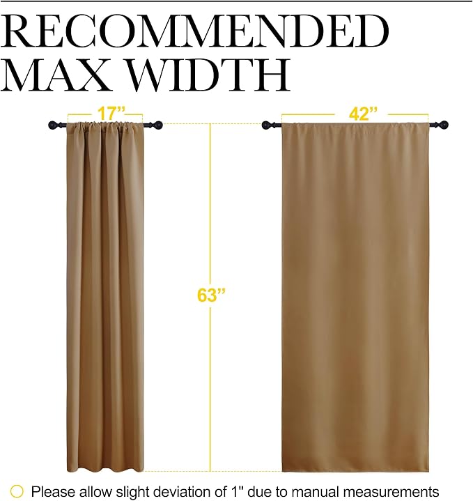 NICETOWN Gold Brown Blackout Curtains Panels for Window, Thermal Insulated Rod Pocket Blackout Drapes/Draperies for Living Room (2 Panels, W42 x L63 inches)