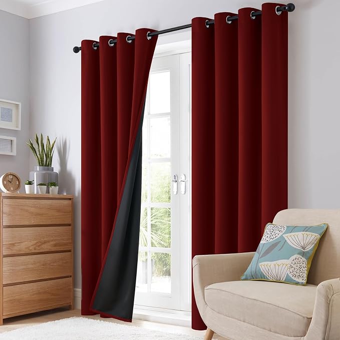 SimpleHome Burgundy Red 100% Blackout Curtains Room Darken Living Room 63 | Curtains for Bedroom,Thermal Insulated Grommet Window Drapes,Curtains for Living Room with Black Back,38 x 63 Inch,2 Panels