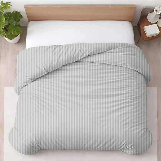 1 Pc California King Size Duvet Cover Only -100% Egyptian Cotton 600 TC Ultra Soft Premium Durable Comforter Cover Zipper Closure & Corner Ties (Striped Silver,104"x98")