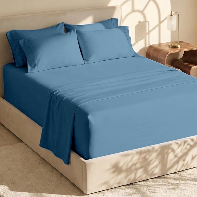Hearth & Harbor Extra Deep Pocket King Size Sets - Fits Mattress 18-24 Inches Deep - Extra Deep Pocket Sheets - 6 Piece King Size - Blue Heaven