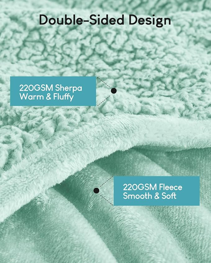 Cottonblue Sherpa Weighted Blanket for Adults 20lbs Queen Twin Size 60x80in | Soft Fuzzy Fleece Weighted Throw Blankets for Sleep Calm Relax, Warm Cozy Flannel Heavy Blanket for Bed Sofa, Dusty Green