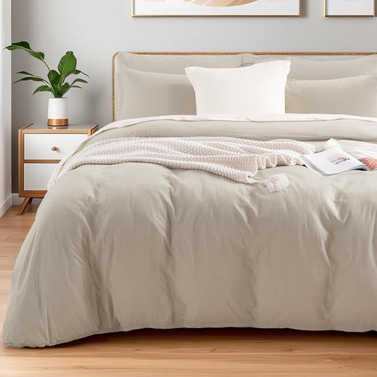 NEXHOME PRO 100% Washed Cotton Duvet Cover Twin Size, Ogranic Natural Linen Feel Breathable Bedding Set with Zipper Closure, 2 Pieces Duvet Cover Set Linen (No Comfortert) 6890