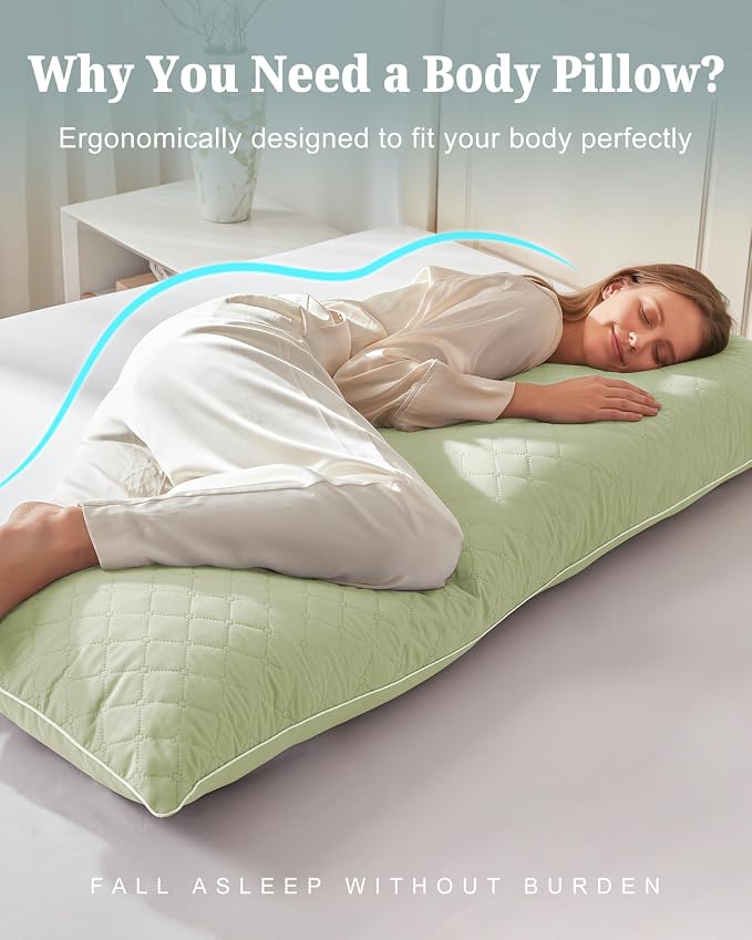 YZ HOME Long Body Pillow for Adults,Firm Body Pillow Shredded Memory Foam | Adjustable Height,Support for Side Sleeper & Pregnant Women(Green,20x54 Inch)
