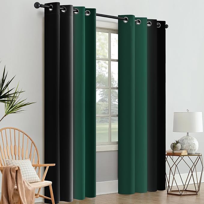 SimpleHome Ombre Green and Black Room Darkening Curtains 84 inches Length | Bedroom Curtains,Grommet Gradient Light Blocking Window Curtains for Living Room,Thermal Insulated Drapes 2 Panels,52wx84L