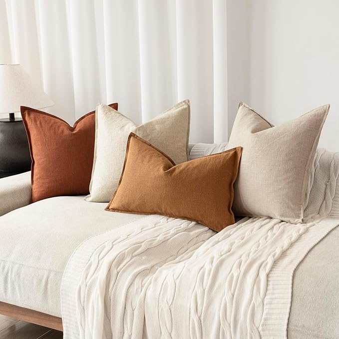 Foindtower Linen Solid Decorative Throw Pillow Cover 20x20 Inch Rust Orange | Pack of 2 Boho Farmhouse Pillowcase,Accent Neutral Cushion Covers,Morden Home Decor for Chair Couch Sofa Bedroom Living Room