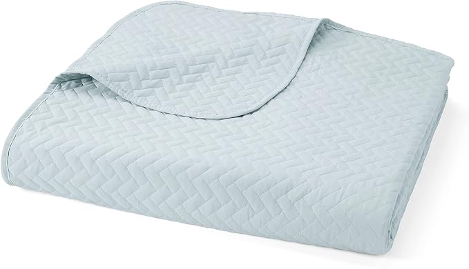 Merit Linens Classic Quilt Coverlet Soft Set in Herringbone Stitching - Twin/TwinXL Pale Blue