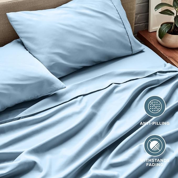Bare Home Sheet Set - 1800 Ultra-Soft (Split Head Flex King, Light Blue) | Deep Pockets 6 to 15 Inches, Breathable, Hypoallergenic, Hotel Luxury, Easy Fit, Soft, All-Season