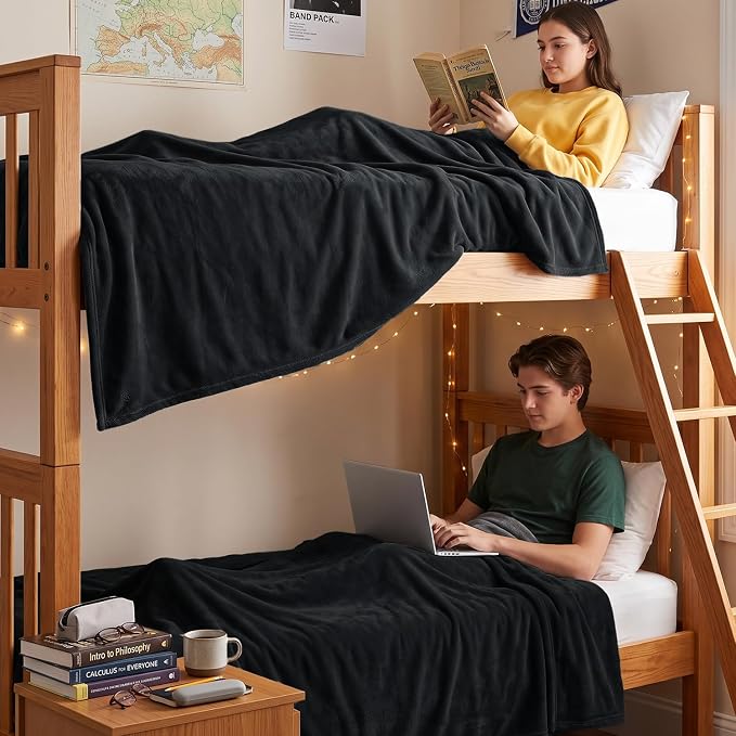 Utopia Bedding Soft Fleece Bed Blanket Twin XL Size Black (90x76 Inch) | College Dorm Room Essentials for Girls and Guys, Microfiber Plush Warm Lightweight Breathable Cozy Blanket Anti-Static