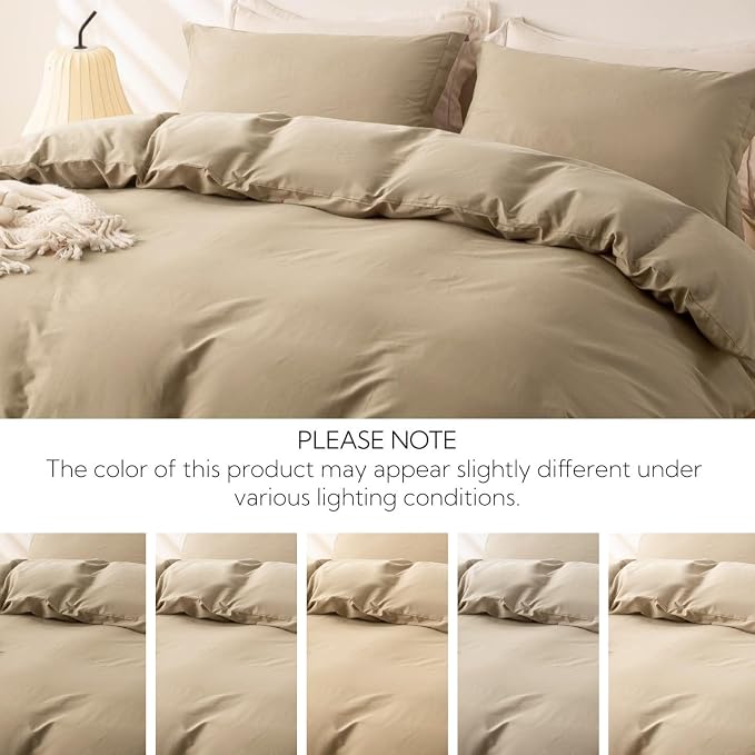 OAITE Duvet Cover Set 100% Washed Cotton Solid 3pcs | Soft,Durable,Long-staple Cotton,Hidden Zipper with 8 Interior Corner Ties,2 Pillowcases,68"X90"