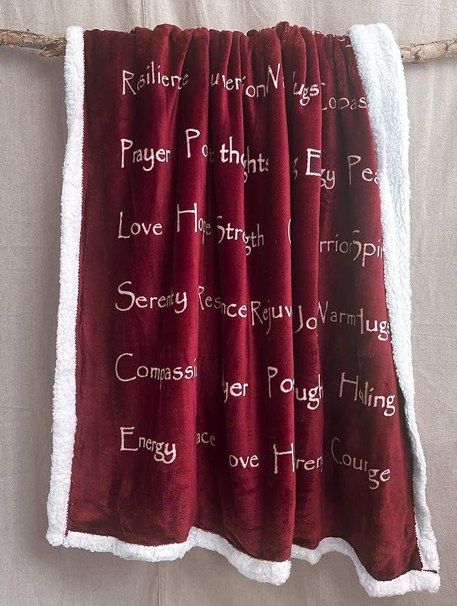 Compassion Blanket (Brand)- Strength Courage Super Soft Warm Hugs, Get Well Gift Blanket Plush Healing Thoughts Positive Energy Love & Hope (Burgundy, 50 x 65 Sherpa)