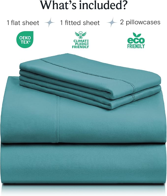 LuxClub 4 PC Queen Sheet Set, Breathable Luxury Bed Sheets, Deep Pockets 18" Wrinkle Free Cooling Sheets Machine Washable Hotel Bedding Silky Soft - Teal Queen | LuxClub Silky Fitted Sheet & Pillowcase Sets, Breathable Hotel Luxury Bedding for Mattress...