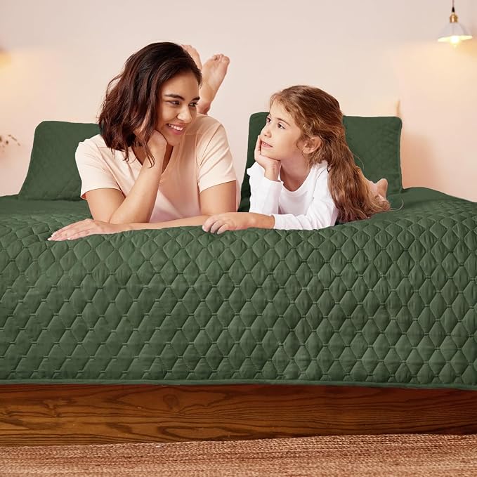 Exclusivo Mezcla Reversible Full Queen Quilt Bedding Set, Olive Green | Lightweight Bedspreads with 2 Pillow Shams, Soft Microfiber, All Season Bed Coverlets for Bedroom Guest Room, 90x96 Inch