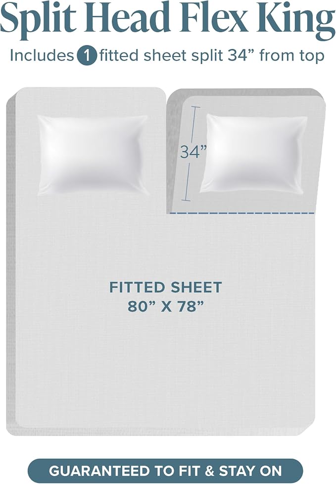 Bare Home Sheet Set - 1800 Ultra-Soft (Split Head Flex King, Coronet Blue) | Deep Pockets 6 to 15 Inches, Breathable, Hypoallergenic, Hotel Luxury, Easy Fit, Soft, All-Season