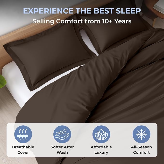 Kotton Culture 3 Pc 120" x 98" Duvet Cover Set Oversized King 100% Egyptian Cotton - 600 Thread Count Comforter Cover, Zipper Closure & Corner Ties - Fits Large King Inserts - Chocolate