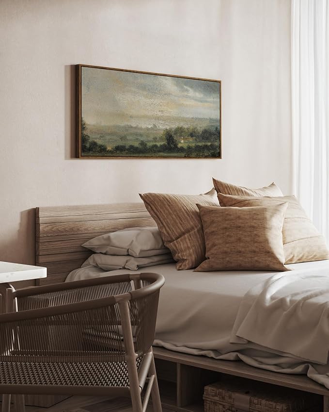 InSimSea Extra Large Framed Vintage Wall Art, Wild Field Sky Prints,20x40In | Living Room Country Farmhouse Decor, Canvas Landscape Long Picture for Bedroom Above of Bed