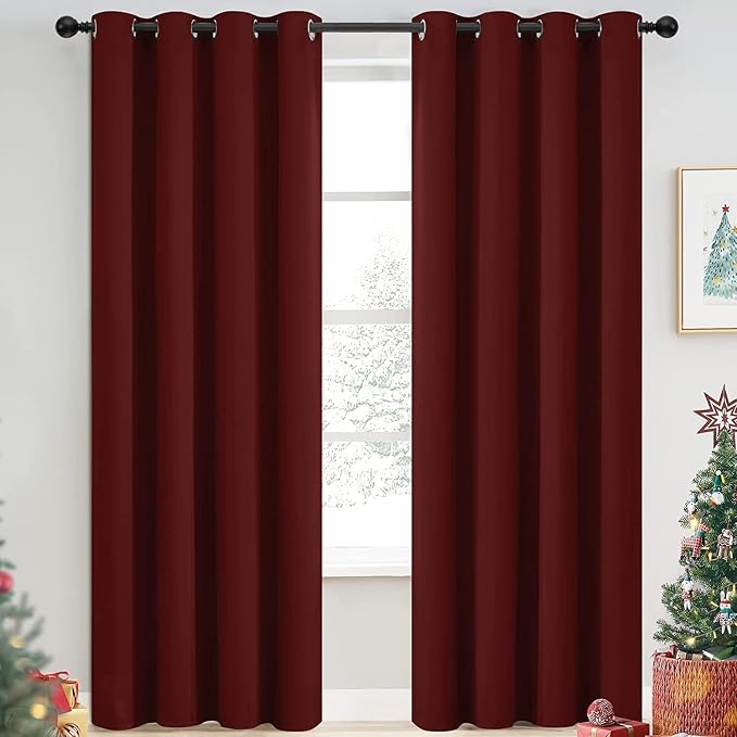 Yakamok Room Darkening Curtains 52x90 inch Length Burgundy Red-Living Room | 2 panels,grommet blackout window treatment,thermal insulated,light blocking drapes,privacy protection,bedroom dining room