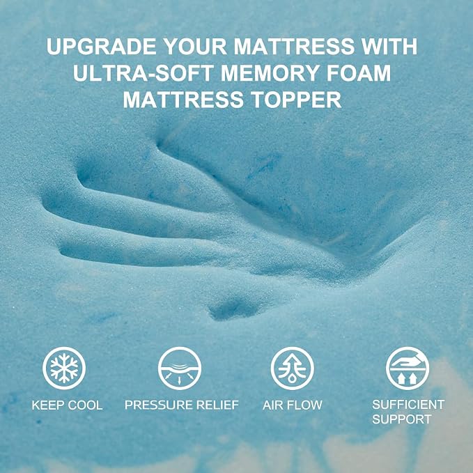 SINWEEK 5-Zone Memory Foam Mattress Topper, 2 Inch Twin, Blue