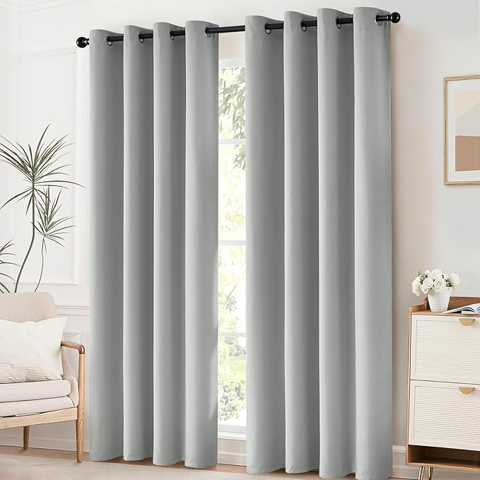 Yakamok Room Darkening Curtains 52x96 inch Length Light Grey-Living Room | 2 panels,grommet blackout window treatment,thermal insulated,light blocking drapes,privacy protection,bedroom dining room