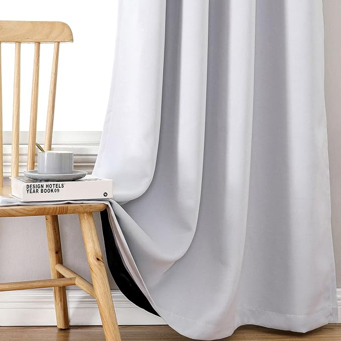 ChrisDowa 100% Blackout Curtains for Bedroom 45 Inches Long 2 Panels Set | 2 Thick Layers, Thermal Insulated, Light Blocking, Grommet, Window Treatment, Living Room Drapes, Greyish White, 42 x 45 Inch