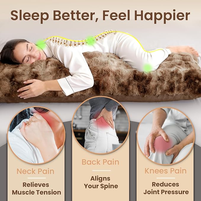 ZonLi Fluffy Body Pillow for Adults, Fuzzy Faux Fur Long Pillow with Shredded Memory Foam, Adjustable Support for Side Sleepers, Gifts, 20 x 54 Inch, Brown