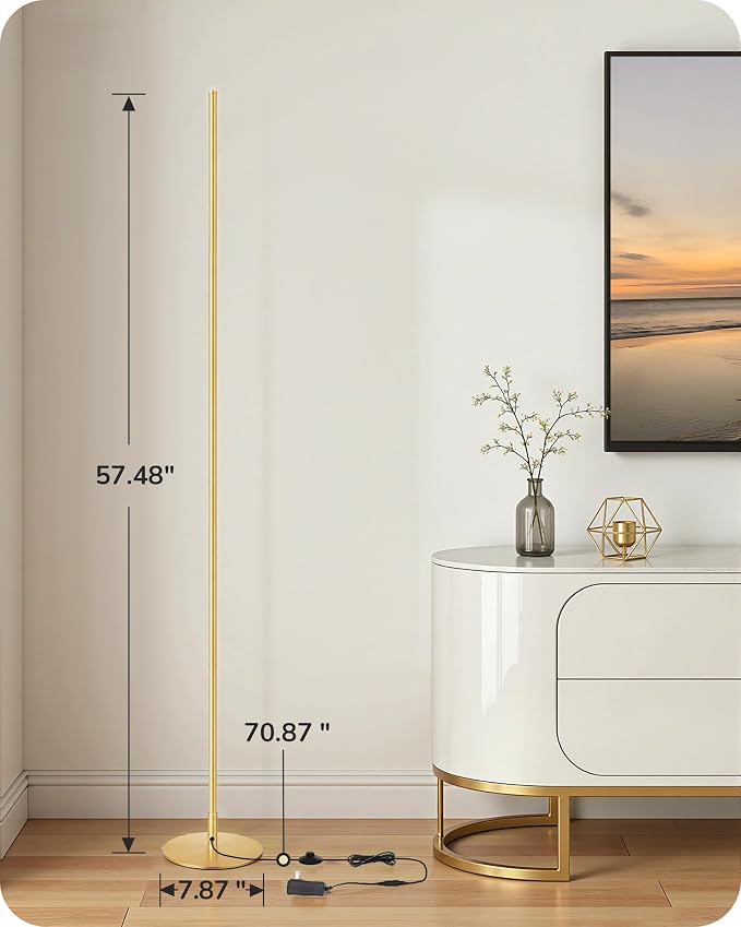 EDISHINE 2 Pack 57.5” Corner Lamp with Remote, 7 CCT Adjustable & Dimmable | 2700-6000K, Sturdy Base, LED Modern Floor Lamp for Bedroom, Living Room, Home Office, Gold