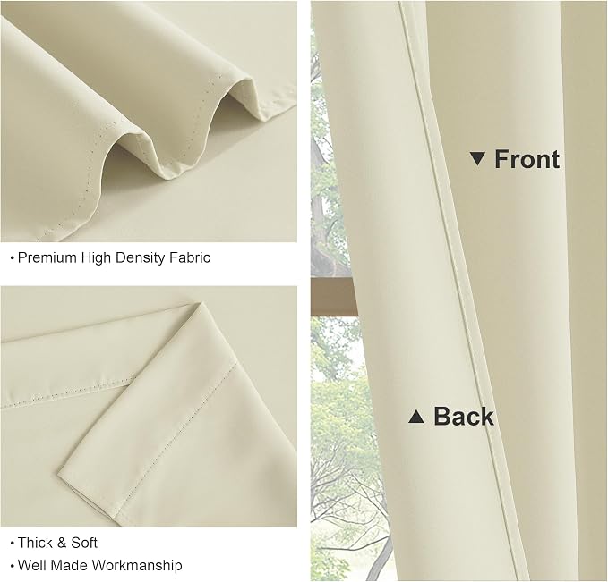 PONY DANCE Beige Curtains for Living Room 54 inch Length, Thermal Insulated Rod Pocket Black Out Window Drapes for Bedroom, Light Beige Room Darkening Privacy Covering, W 42 x L 54 inch, 2 Panels