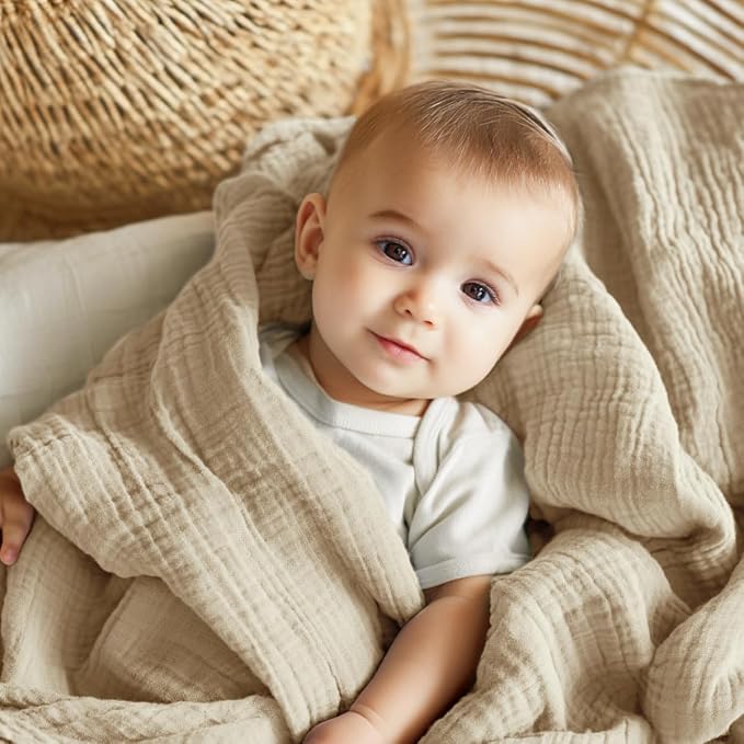 EMME Muslin Blankets for Adults Beige Small Blanket 40" x 50" | Throw Blanket for Couch Breathable Gauze Soft Lightweight Airy Light