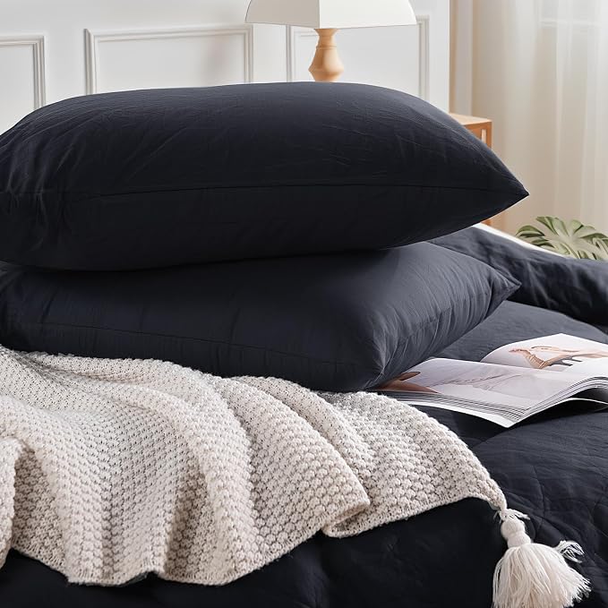 NEXHOME PRO Cal King Duvet Cover Set – 100% Certified Organic Cotton with Washed Feel & Linen-Like Texture, Comfortable & Breathable, Home Bedding Set Dark Grey (No Comforter)