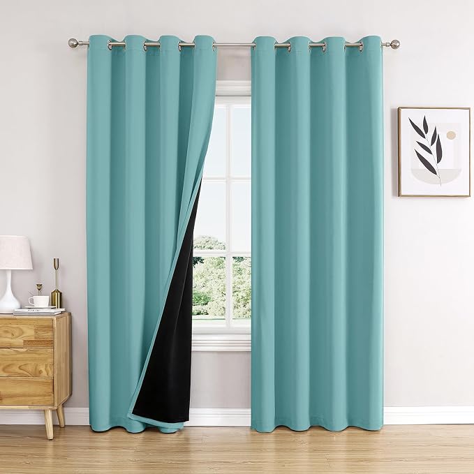 ChrisDowa 100% Blackout Curtains for Bedroom 108 Inches Long 2 Panels Set | 2 Thick Layers, Thermal Insulated, Light Blocking, Grommet, Long Window Drapes, for Living Room, Aqua, 52 x 108 Inch