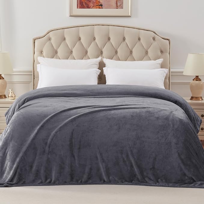 Exclusivo Mezcla Soft Fleece Blanket Twin Size for Bed, Dark Grey | 60x80 Inches, Double-Sided Brushed Flannel, Lightweight Plush Cozy Blanket for Home Decor, All Season, Machine Washable