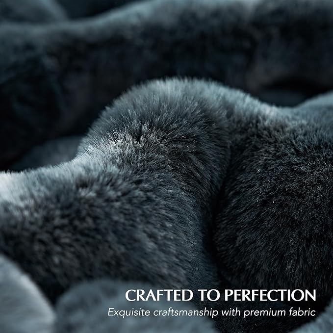 EverGrace Faux Rabbit Fur Bubble Throw Blanket, 60"x80", Marble Deep Indigo | Ultra Soft, Luxury Faux Rabbit Fur Throw, Thick Warm Bubble Blanket, Cozy Fluffy Reversible, for Bed, Couch, Chair, Sofa