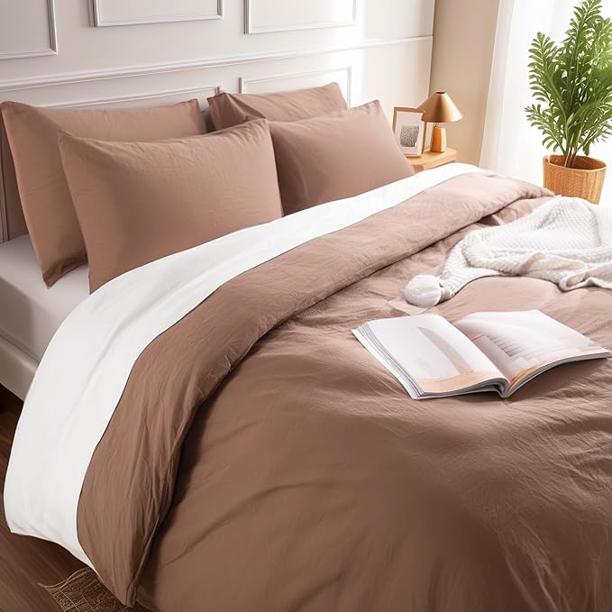 NEXHOME PRO Duvet Cover Set King 100% Washed Cotton Linen-Like Texture, Comfortable & Breathable, Home Bedding Set (No Comforter) 10490N