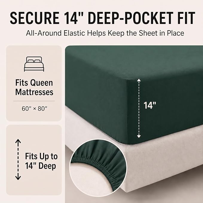 Queen Comforter Set Forest Green - 7 Pieces Bed in a Bag | OEKO-TEX Certified, All-Season, Bedroom, Guest Room, Down-Alternative Comforter + Flat & Fitted Sheets + 4 Pillowcases