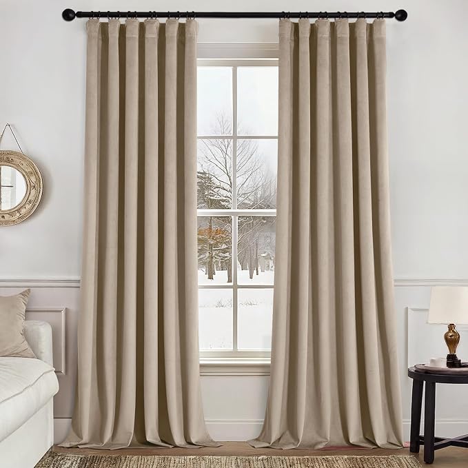 MIULEE Velvet Curtains 50W x 108L 2 Panels Camel Beige Blackout Curtains | Luxury velvet fabric, pinch pleat design, back tab hooks, thermal insulated, blackout light blocking, for living room bedroom
