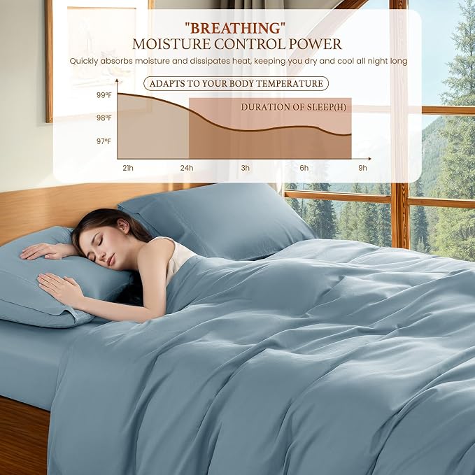 DEITAS 100% Cotton Queen Duvet Covers 3 Piece,1200 Thread Count，French Blue | Luxury Egyptian Cotton Comforter Cover With Zipper Closure, Ultra Cooling Breathable, Hotel Bedding Duvet Covers