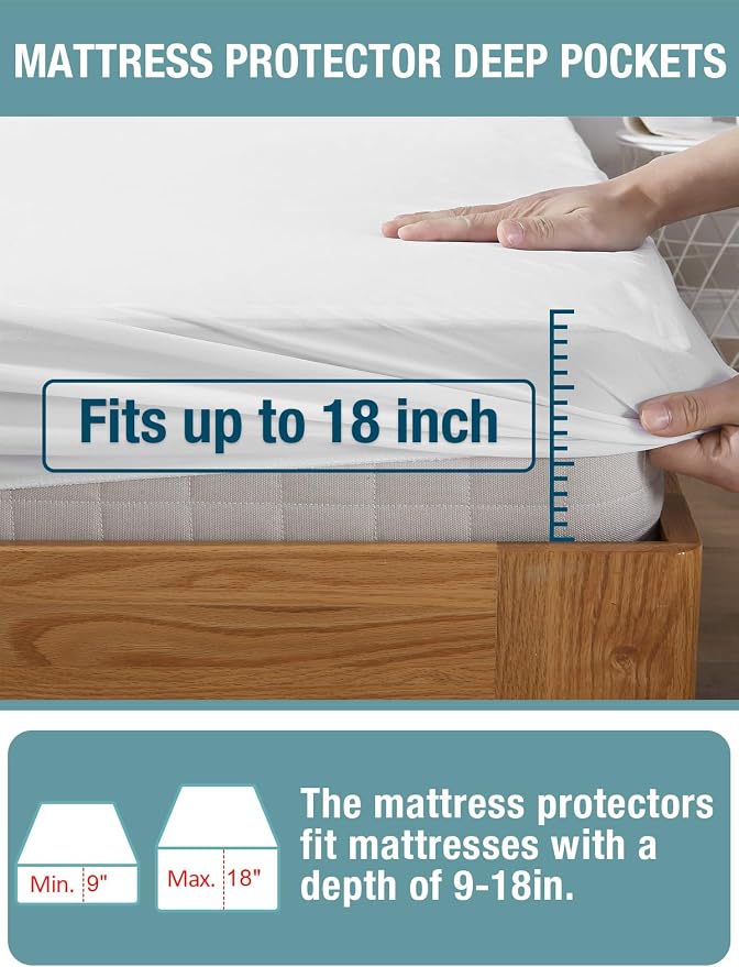 Bedecor Twin XL Waterproof Mattress Protector,Terry Top Fitted 9"-18" | TPU layer blocks urine & spills, Ultra-thin, keeps your mattress feel, For bedwetting, pets, incontinence