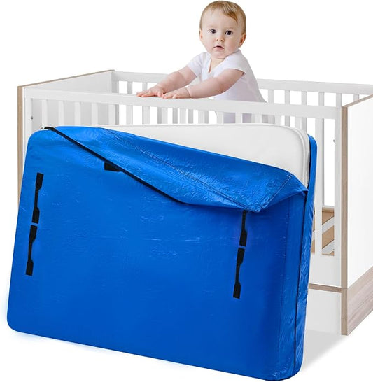Mattress Bags for Moving, BETU Mattress Protector Waterproof Mattress Cover Crib Size Storage Bags with 8 Heavy-Duty Handles and Zipper for Bed Extra Thick Large Reusable (52"x28"x6.5" Blue)