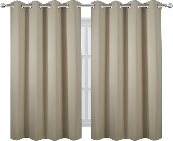 Blackout Curtains 52 x 45 inch/Beige Curtains Set of 2 Panels/Thermal Insulated Room Darkening Bedroom Curtains