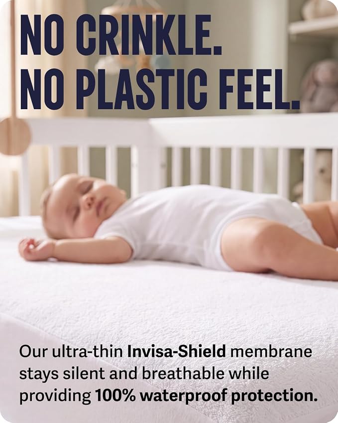 SafeRest Waterproof Crib Size Mattress Protector | Fitted with Stretchable Pockets, Machine Washable, Cotton Blend Mattress Cover for Bed