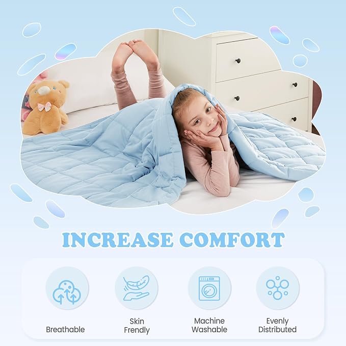 Weighted Blanket - 10 lbs Lightblue Heavy Blanket - Small Size Breathable Lap Blanket(41"x60", 10 lbs)