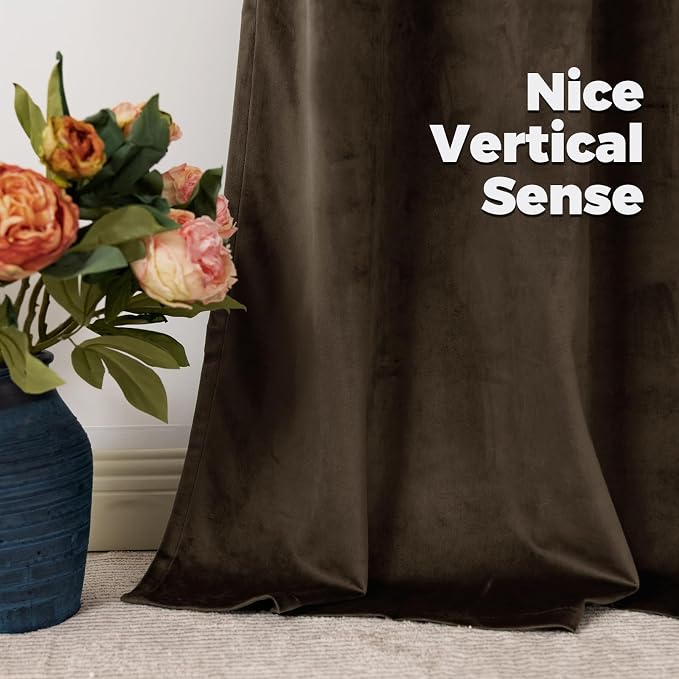 BGment Velvet Blackout Curtains 102 Inches Long for Living Room, Brown | Vintage, Elegant, Super Soft, Room Darkening, Thermal Insulated Bedroom Drapes, Back Tab Rod Pocket, 2 Panels, 52 x 102 Inch