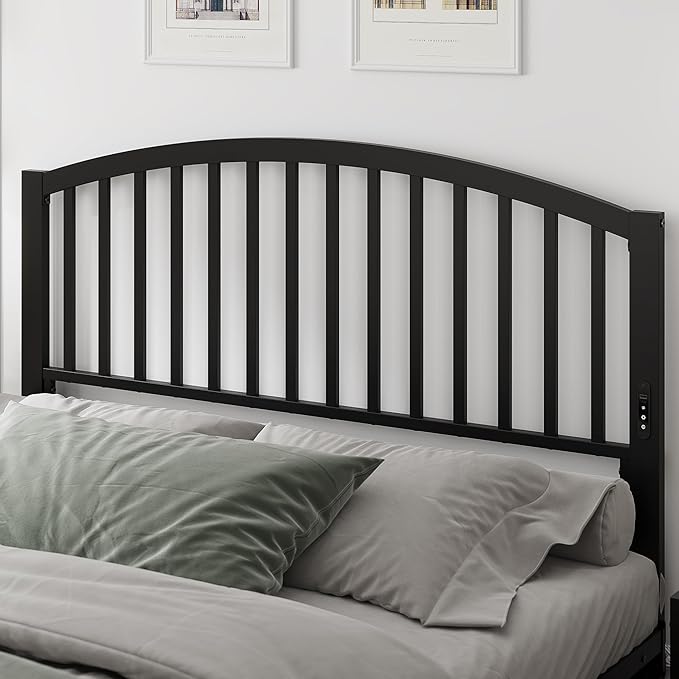 Weehom Metal Queen Headboard Only with LED Lights and USB, Black | Freestanding queen size headboard; adjustable height; USB charging station; modern bedroom design