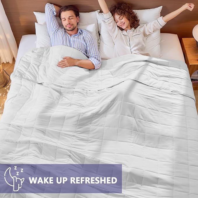 King Size Weighted Blanket for Adults (20 lbs, 80” x 87”, White) Cooling Heavy Blanket for Sleeping Perfect for 190-210 lbs, Breathable Blanket for Adults & Couple All Season, Machine Washable