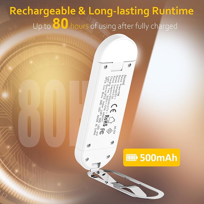 Akomid Book Light USB Rechargeable Clip on Reading Light, Eye-Cared Amber Light Mode Book Light for Reading in Bed Kids, 8 LEDs Bookmark Portable Stepless Dimming, White