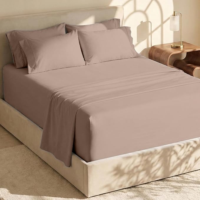 Hearth & Harbor Extra Deep Pocket Sheets - Fits Mattress 18-24 Inches Deep - Extra Deep Pocket Twin Sheets Sets - 4 Piece Twin Size - Taupe